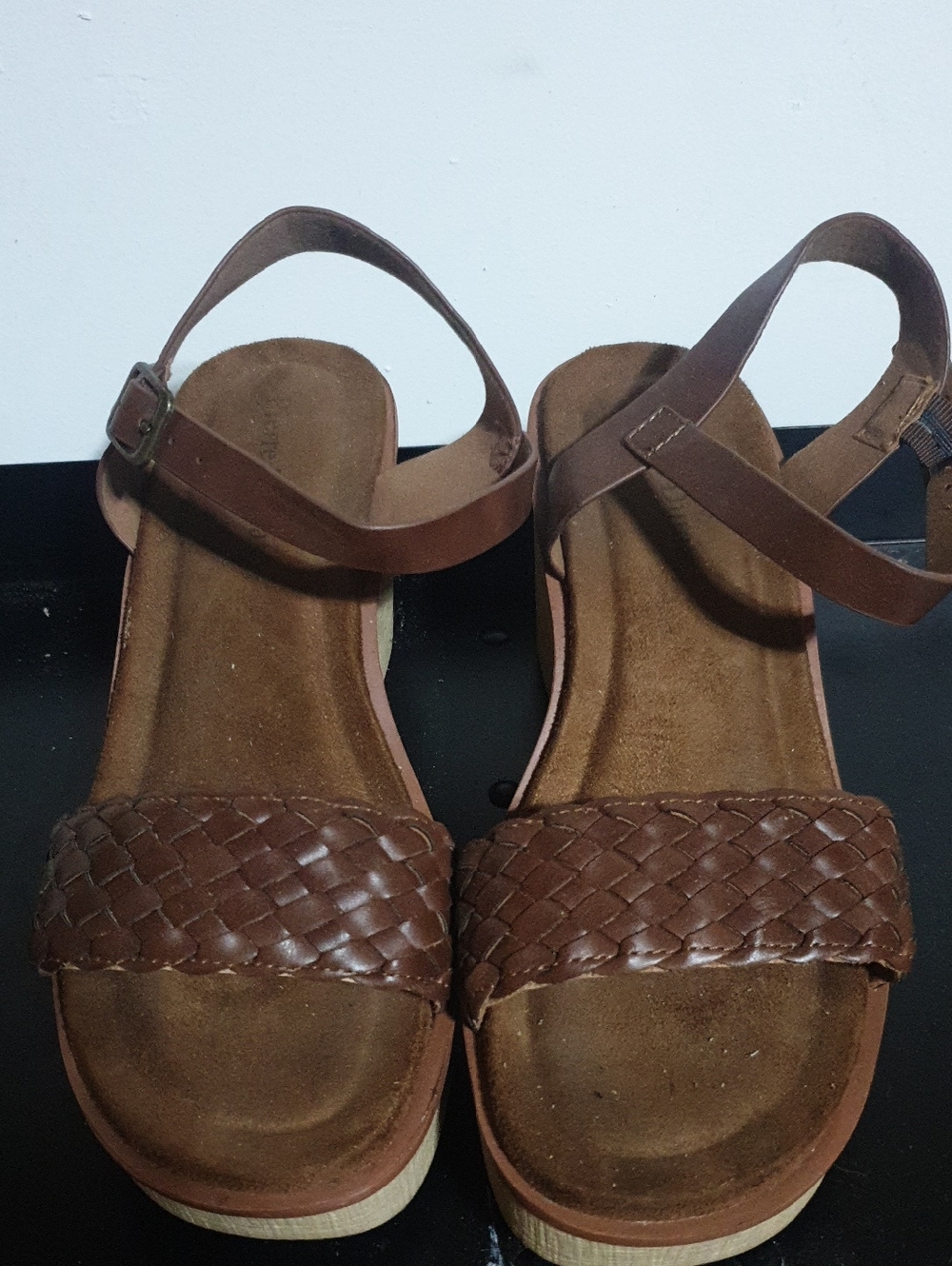 Pierre Dumas Brown Woven Leather Ankle-Strap Sandals